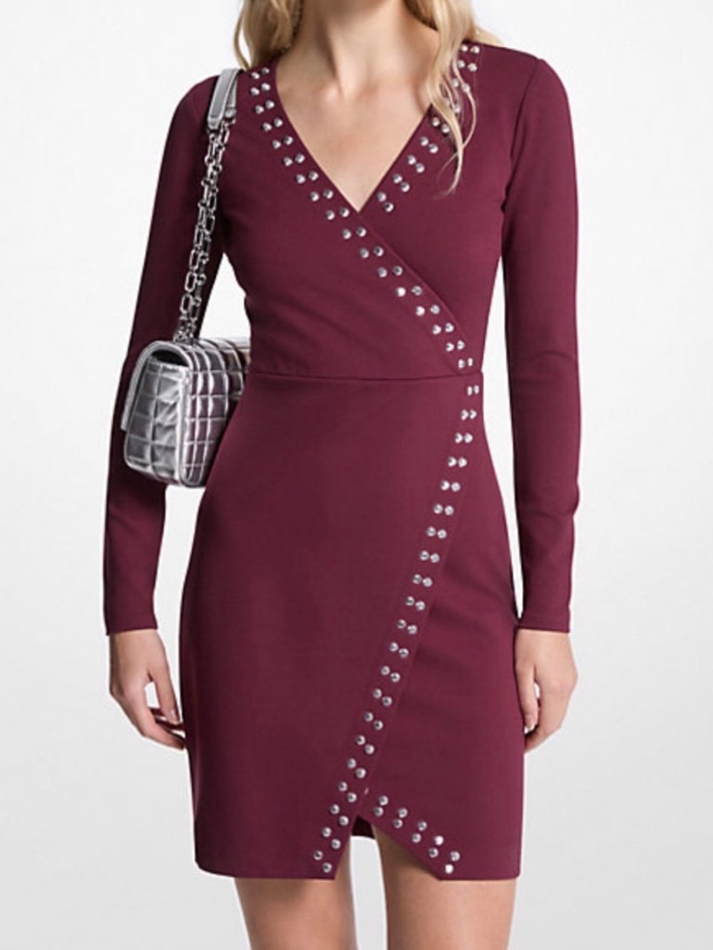 Michael Kors Studded Wrap Dress in Oxblood Size Large NWOT